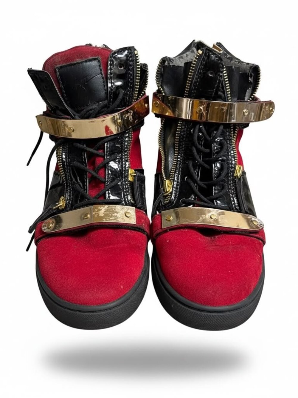 Giuseppe Zanotti Men's Red Suede & Black Patent Leather High-Top Sneakers (A1)